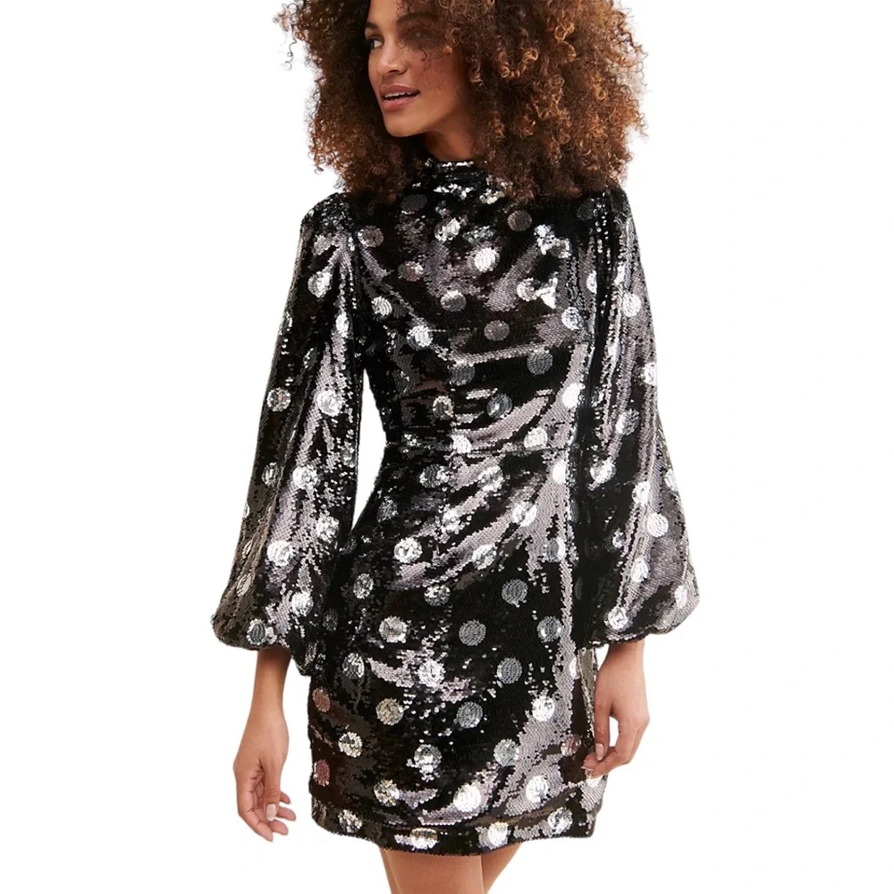 Sister Jane Olympic Sequin Mini Dress Black/Silver Sz S - Picture 11 of 13